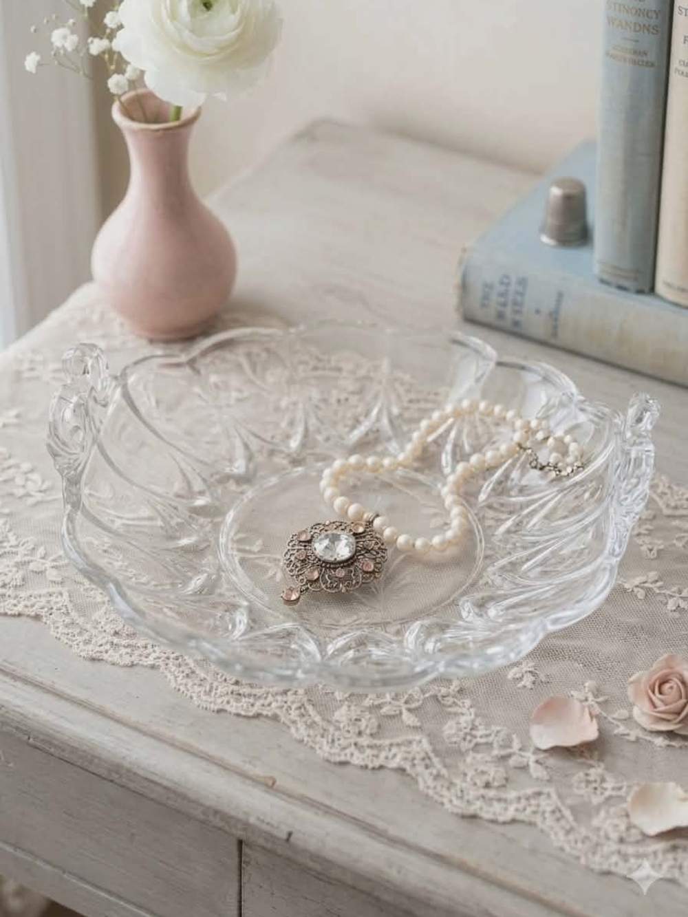 Clear Pressed Glass Decorative Bowl - Crystal-Look Dish